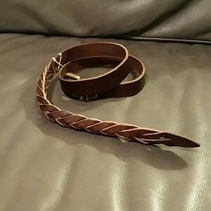 Dark brown partially braided leather belt